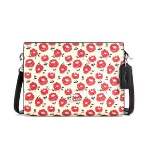 New Coach CBM35 Slim Crossbody Bag with Floral Print Chalk / Red Multi